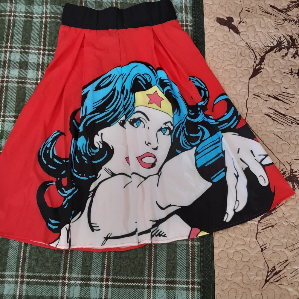 Red Graphic Print Wonder Woman Skirt